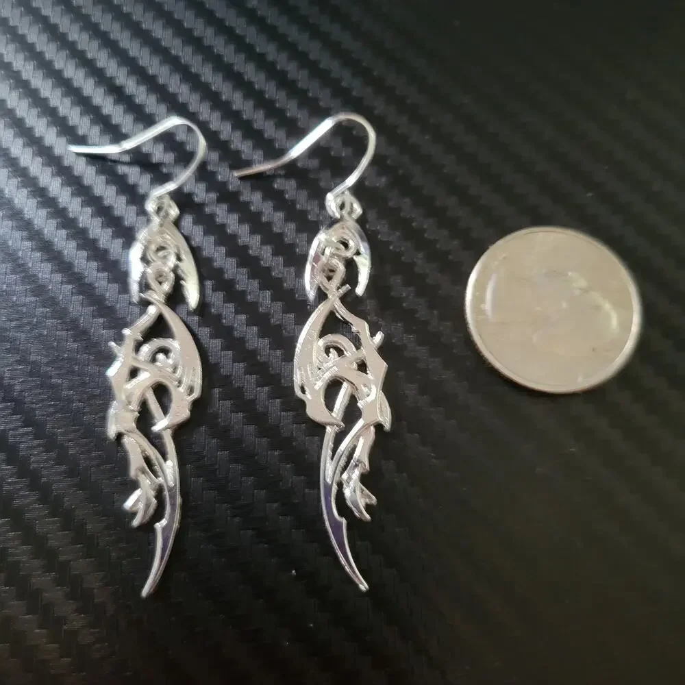 Gothic tribal silver tone hook earrings